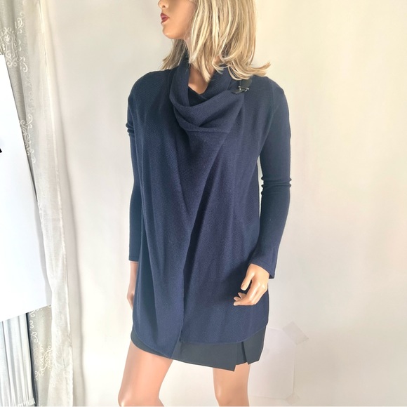 Tahari Wrap Cardigan Sweater Cowl-neck Navy - Picture 9 of 12